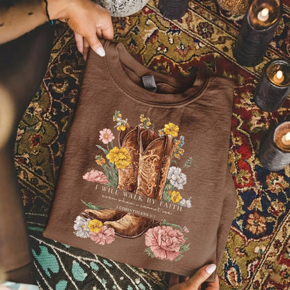 Boots & Blooms: Walk By Faith – Walk by Faith – Unisex Tshirt / Hoodie / Sweatshirt - Faith Guided Life