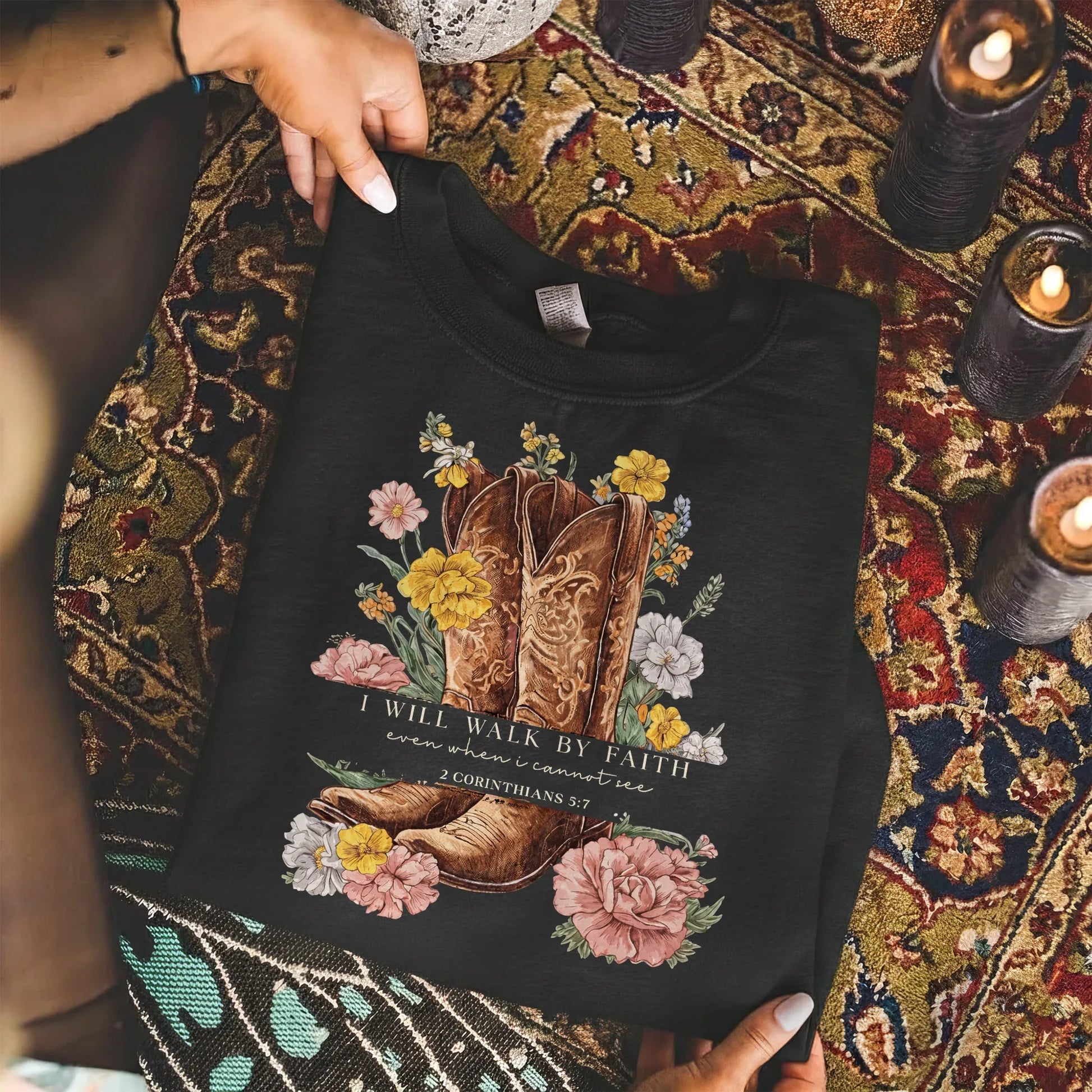 Boots & Blooms: Walk By Faith – Walk by Faith – Unisex Tshirt / Hoodie / Sweatshirt - Faith Guided Life