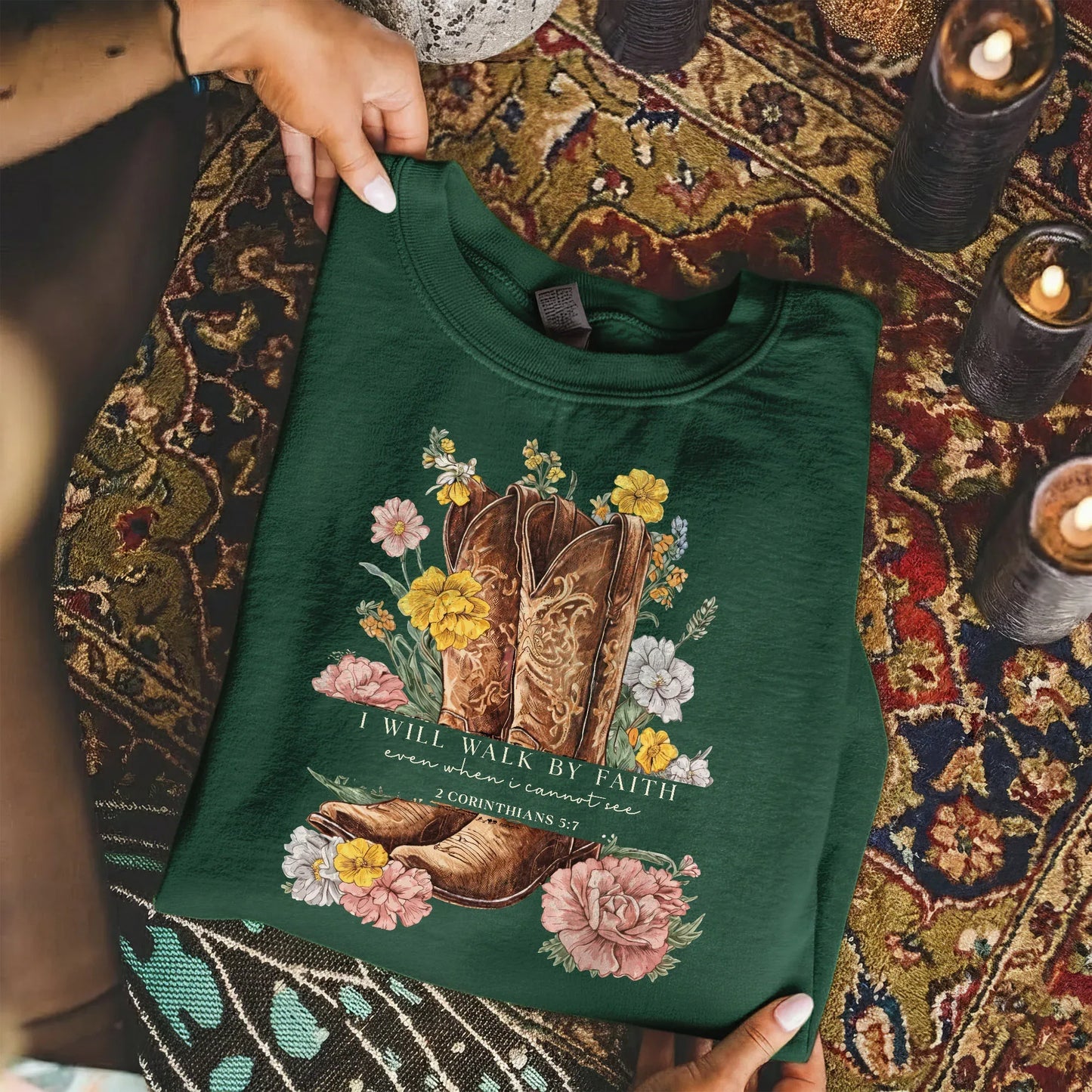 Boots & Blooms: Walk By Faith – Walk by Faith – Unisex Tshirt / Hoodie / Sweatshirt - Faith Guided Life