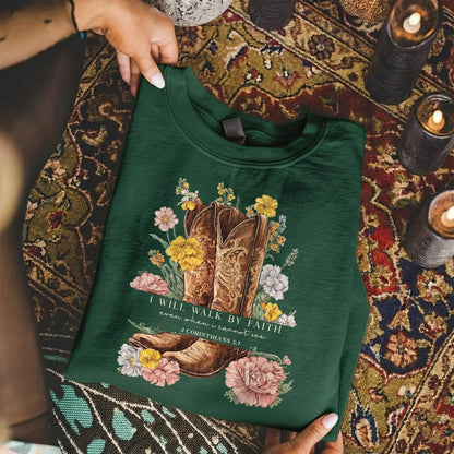 Boots & Blooms: Walk By Faith – Walk by Faith – Unisex Tshirt / Hoodie / Sweatshirt - Faith Guided Life