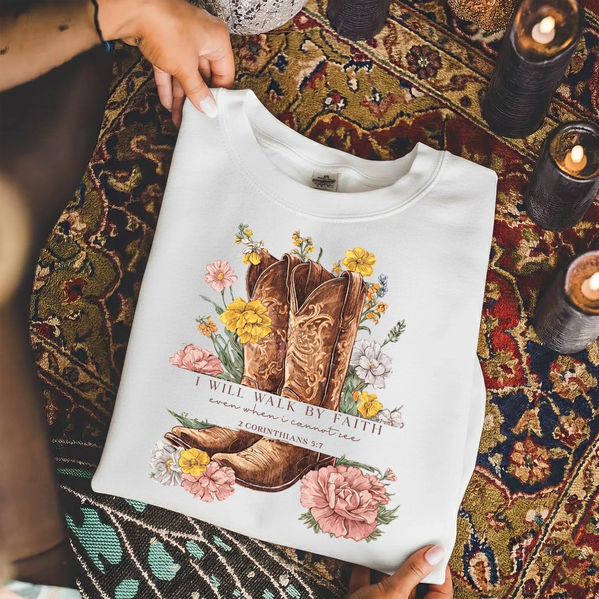 Boots & Blooms: Walk By Faith – Walk by Faith – Unisex Tshirt / Hoodie / Sweatshirt - Faith Guided Life