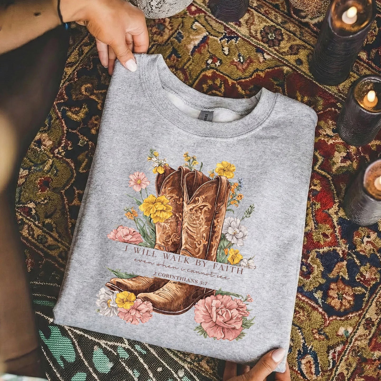 Boots & Blooms: Walk By Faith – Walk by Faith – Unisex Tshirt / Hoodie / Sweatshirt - Faith Guided Life