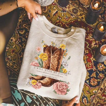 Boots & Blooms: Walk By Faith – Walk by Faith – Unisex Tshirt / Hoodie / Sweatshirt - Faith Guided Life