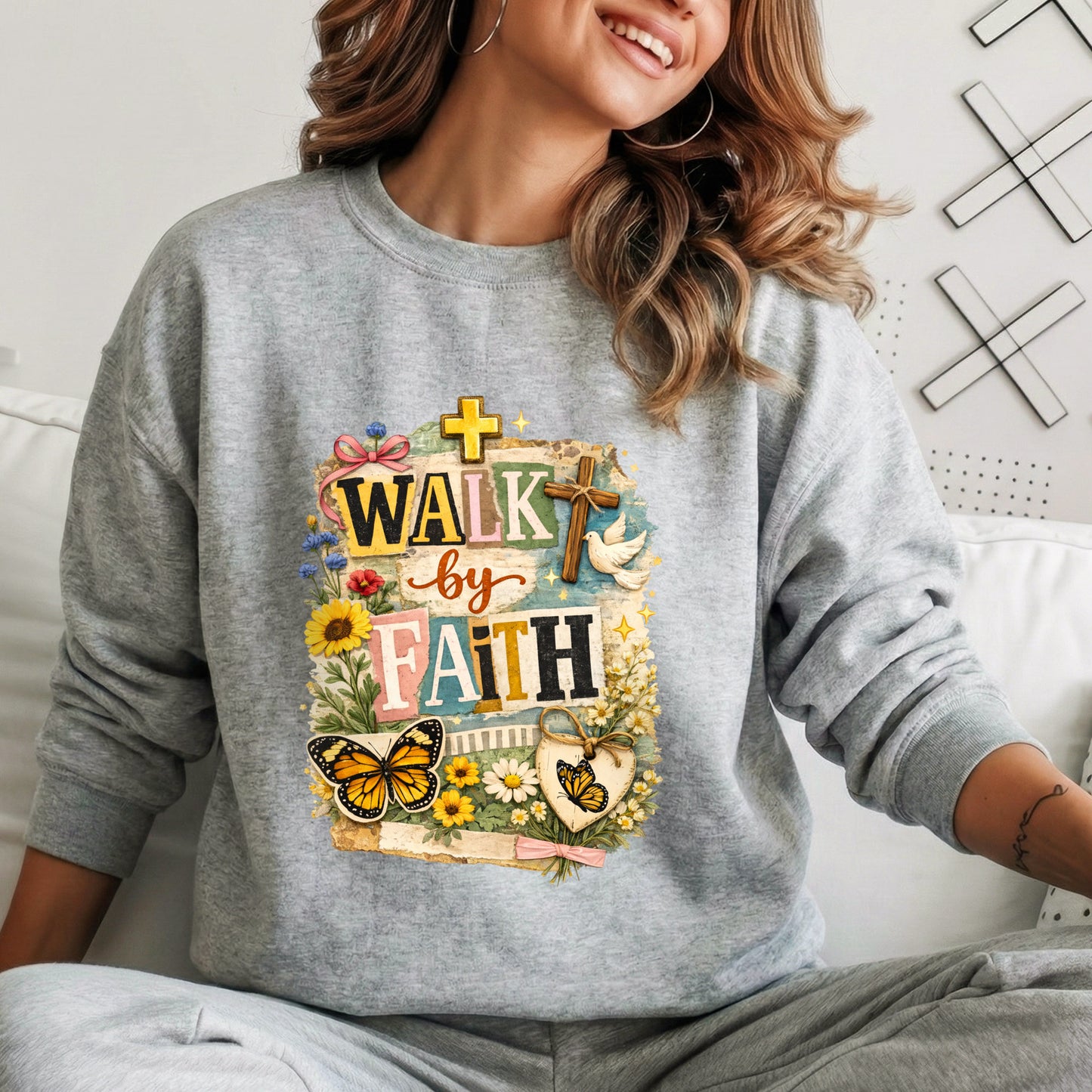 Walk By Faith: Butterfly & Dove Collage – Walk by Faith – Unisex Tshirt / Hoodie / Sweatshirt