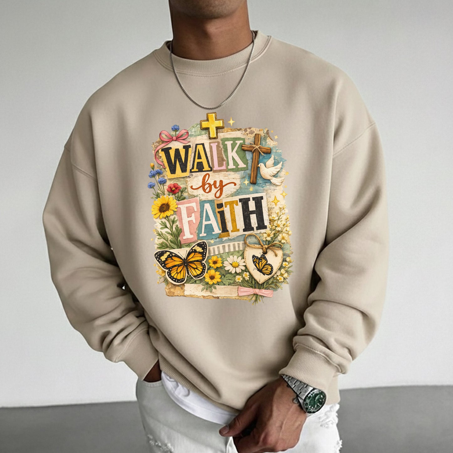 Walk By Faith: Butterfly & Dove Collage – Walk by Faith – Unisex Tshirt / Hoodie / Sweatshirt