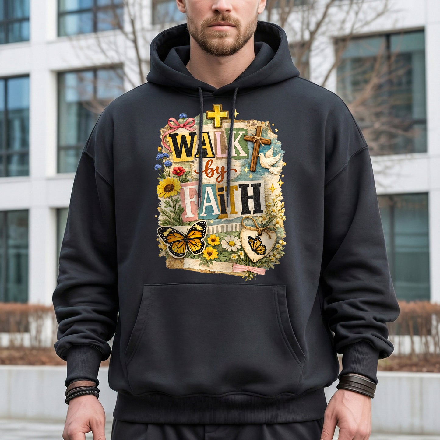 Walk By Faith: Butterfly & Dove Collage – Walk by Faith – Unisex Tshirt / Hoodie / Sweatshirt