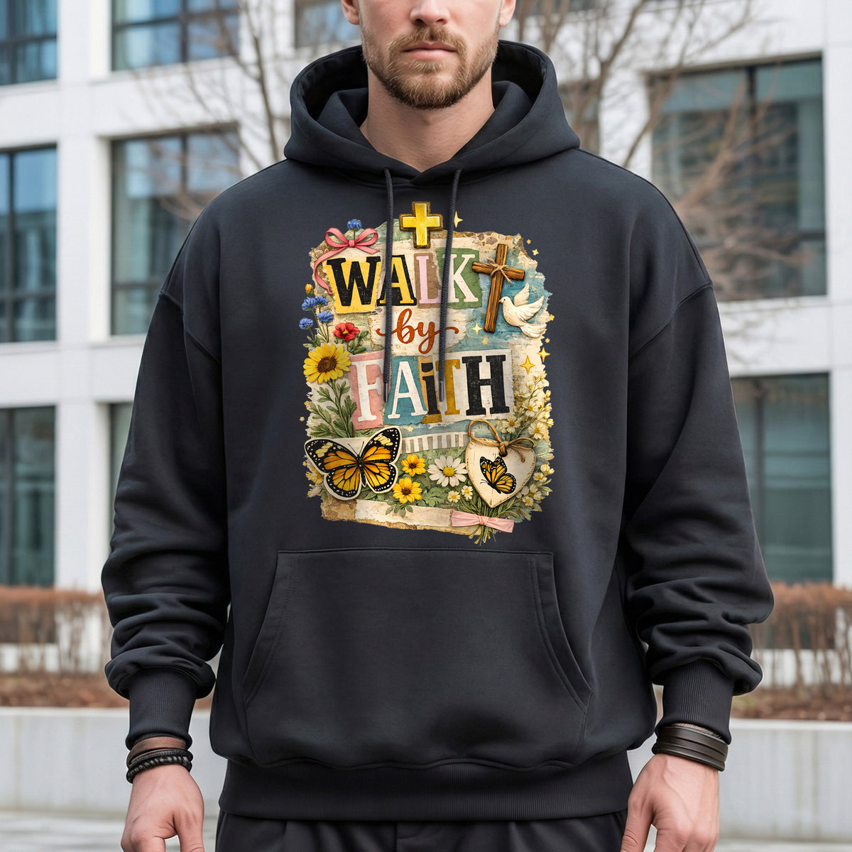 Walk By Faith: Butterfly & Dove Collage – Walk by Faith – Unisex Tshirt / Hoodie / Sweatshirt
