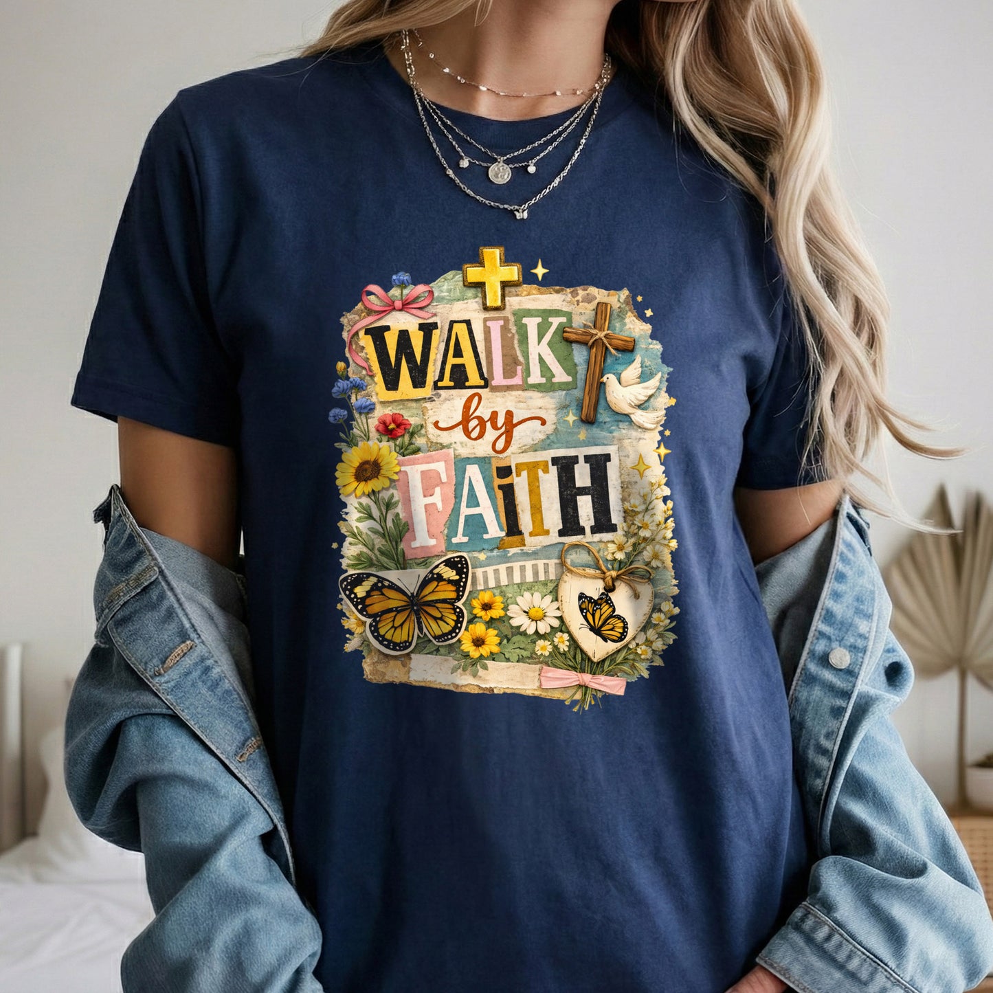 Walk By Faith: Butterfly & Dove Collage – Walk by Faith – Unisex Tshirt / Hoodie / Sweatshirt