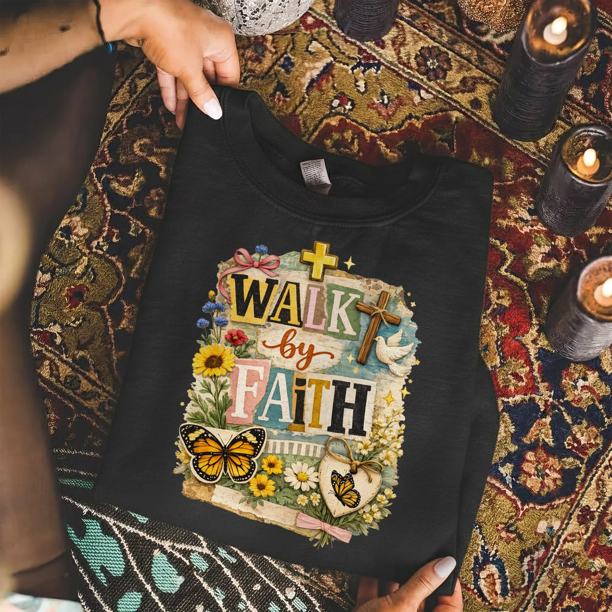 Walk By Faith: Butterfly & Dove Collage – Walk by Faith – Unisex Tshirt / Hoodie / Sweatshirt - Faith Guided Life