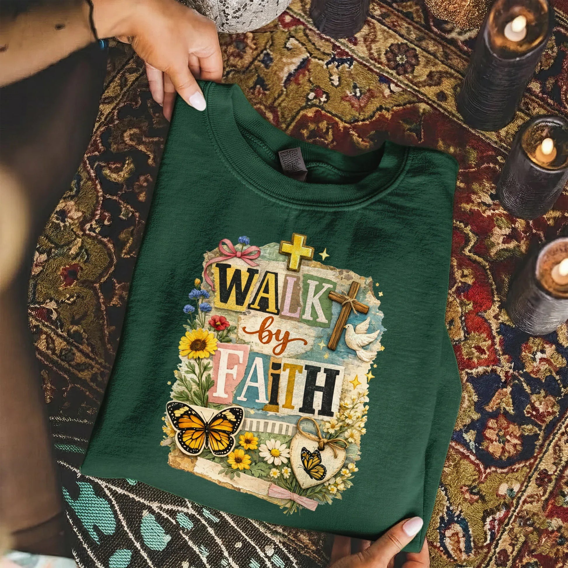 Walk By Faith: Butterfly & Dove Collage – Walk by Faith – Unisex Tshirt / Hoodie / Sweatshirt - Faith Guided Life