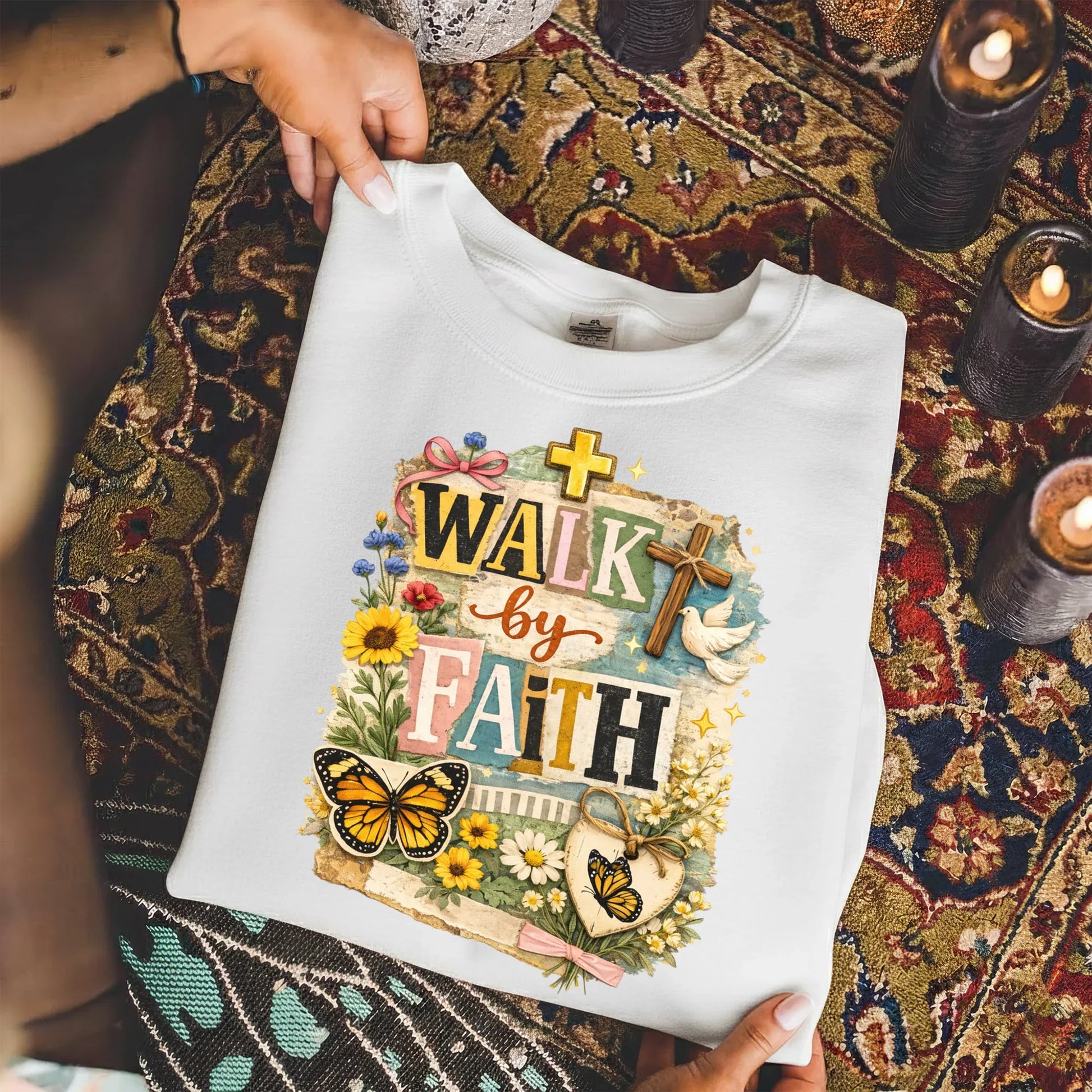 Walk By Faith: Butterfly & Dove Collage – Walk by Faith – Unisex Tshirt / Hoodie / Sweatshirt - Faith Guided Life