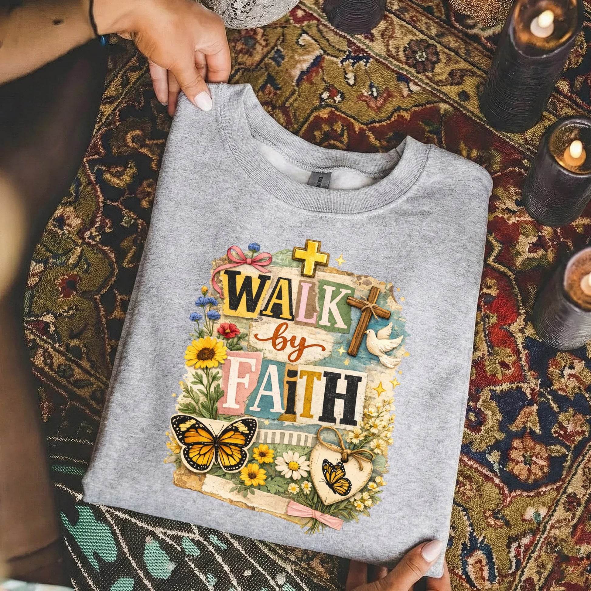 Walk By Faith: Butterfly & Dove Collage – Walk by Faith – Unisex Tshirt / Hoodie / Sweatshirt - Faith Guided Life