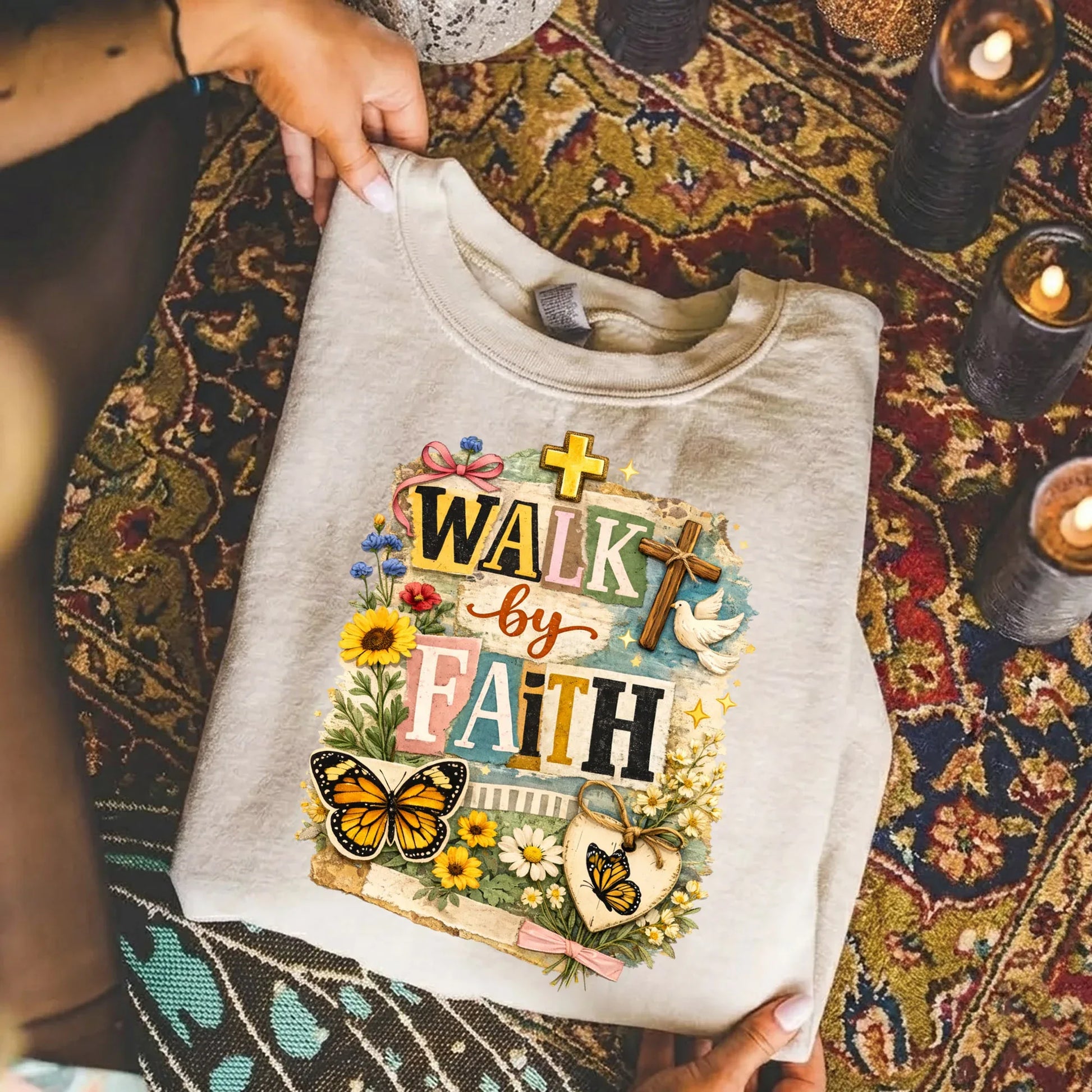 Walk By Faith: Butterfly & Dove Collage – Walk by Faith – Unisex Tshirt / Hoodie / Sweatshirt - Faith Guided Life
