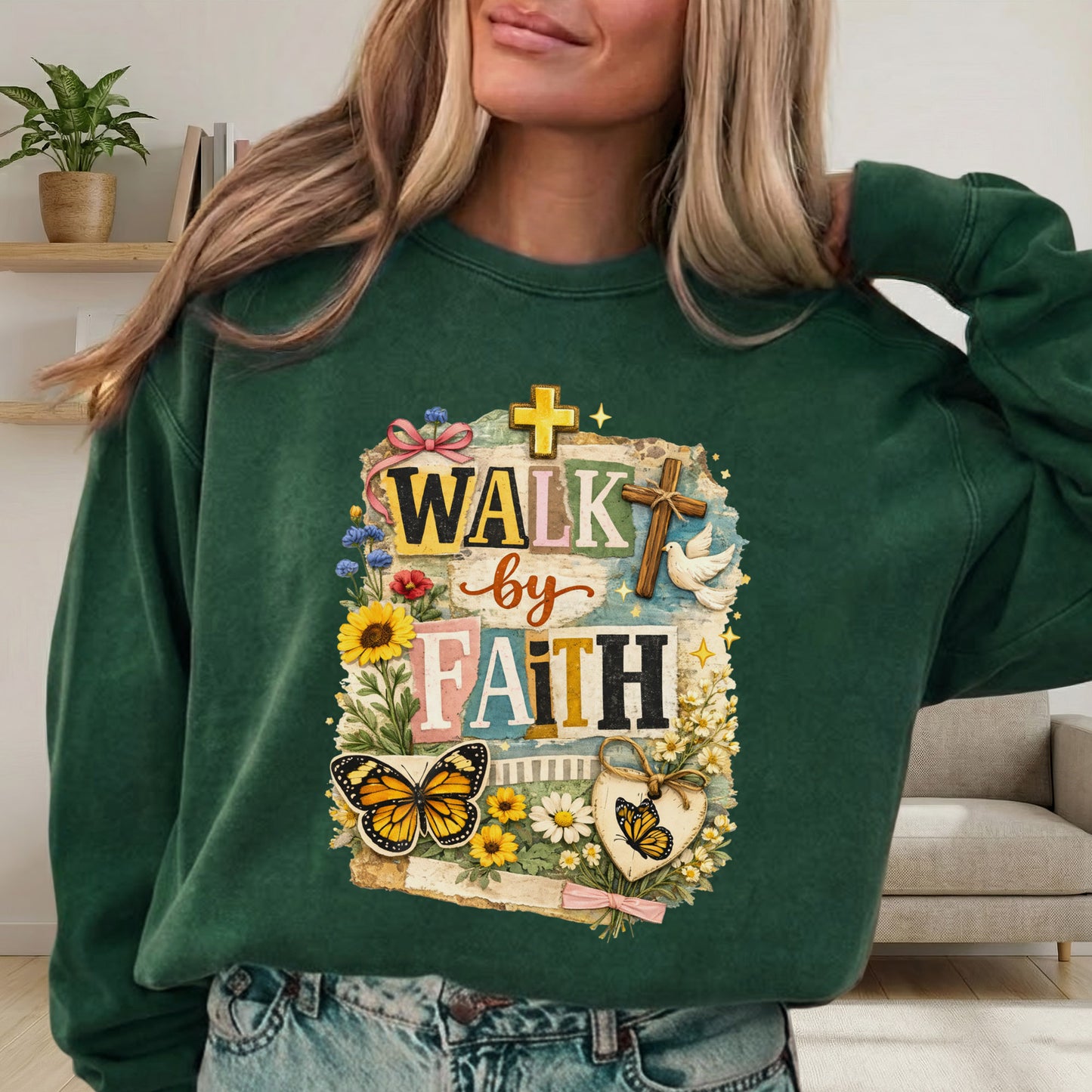 Walk By Faith: Butterfly & Dove Collage – Walk by Faith – Unisex Tshirt / Hoodie / Sweatshirt