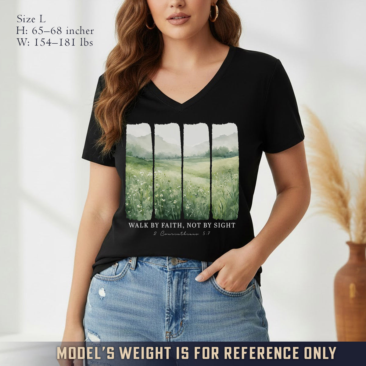 Serene Nature: Walk By Faith - V-Neck Christian Shirt