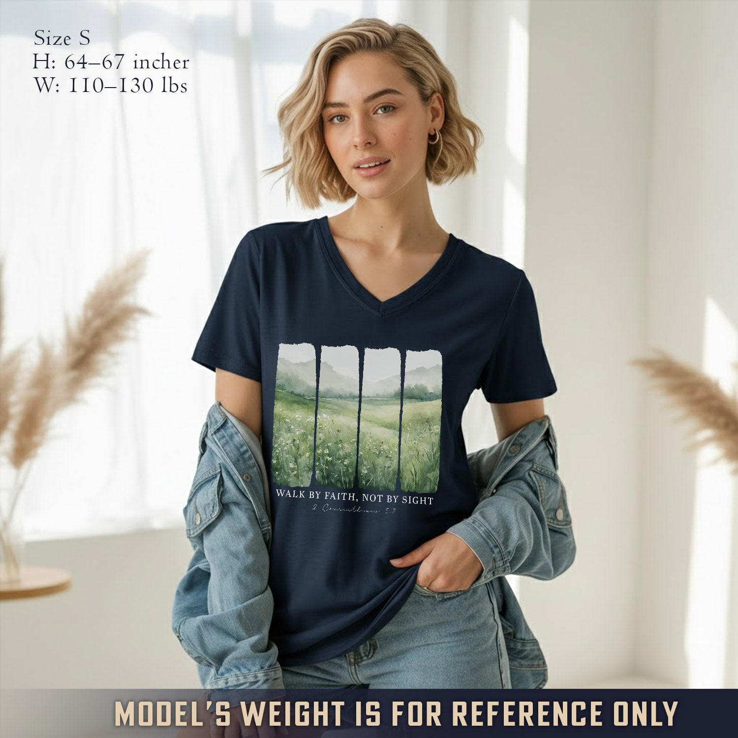Serene Nature: Walk By Faith - V-Neck Christian Shirt