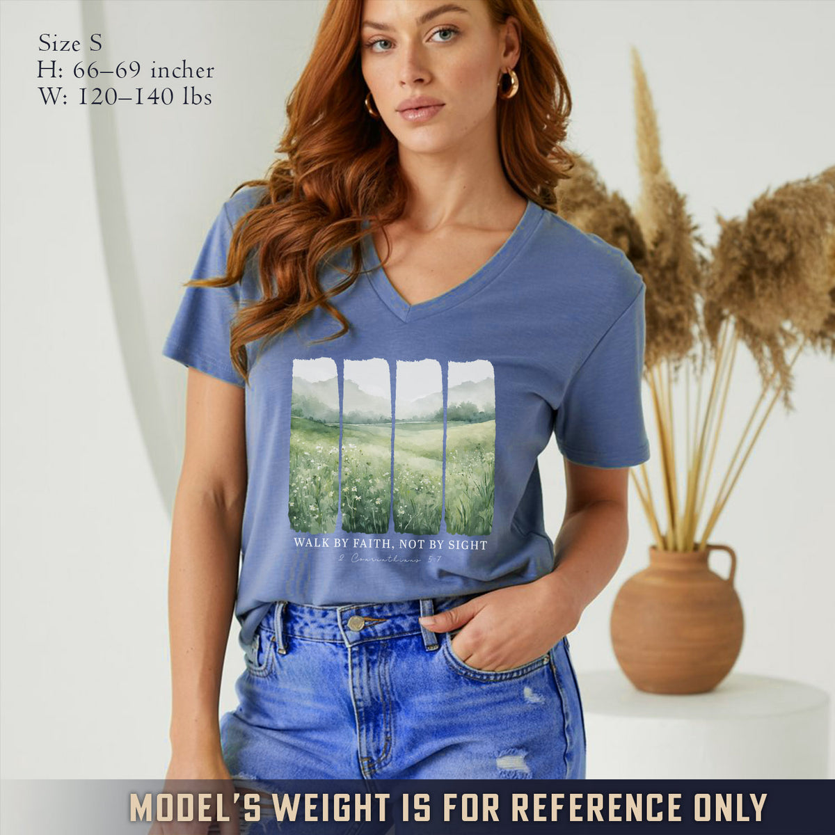 Serene Nature: Walk By Faith - V-Neck Christian Shirt