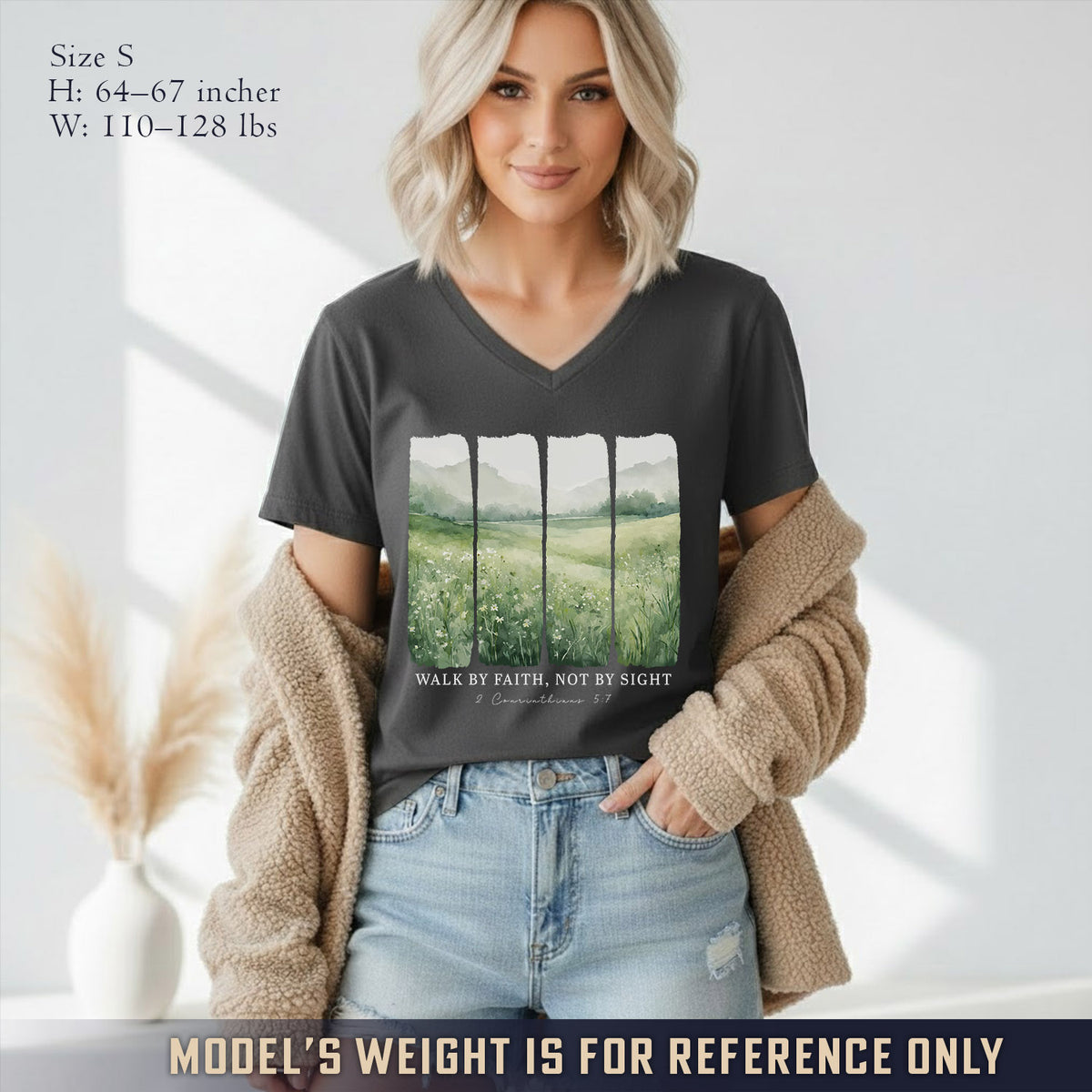 Serene Nature: Walk By Faith - V-Neck Christian Shirt