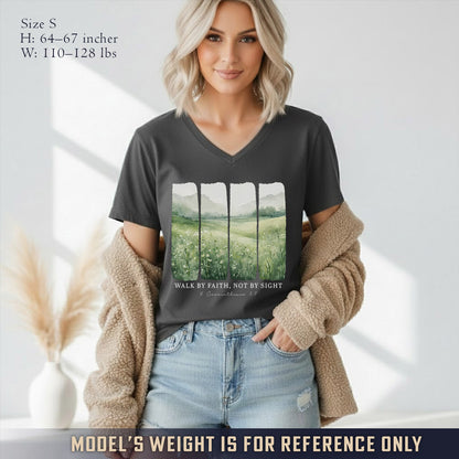 Serene Nature: Walk By Faith - V-Neck Christian Shirt