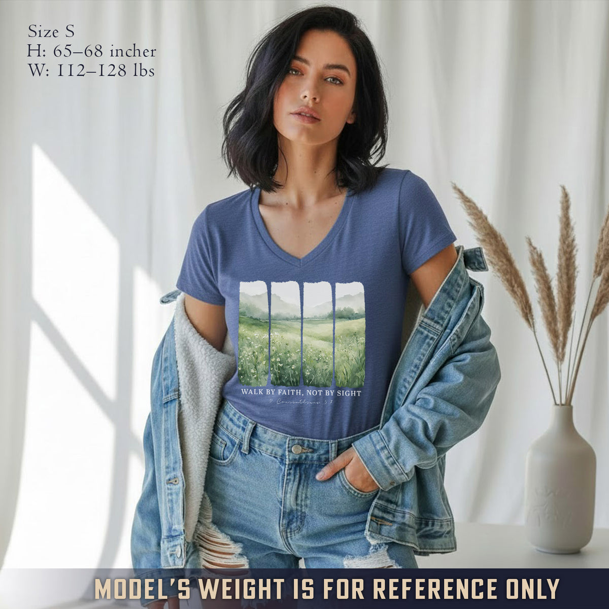 Serene Nature: Walk By Faith - V-Neck Christian Shirt