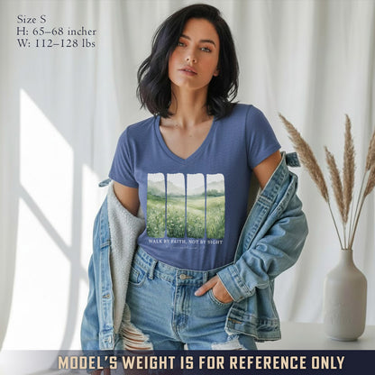 Serene Nature: Walk By Faith - V-Neck Christian Shirt
