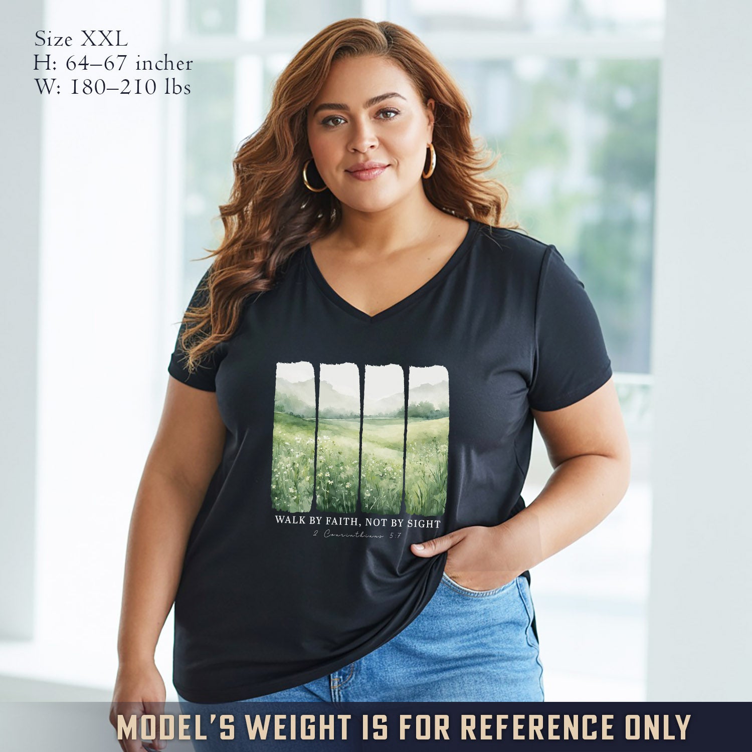 Serene Nature: Walk By Faith - V-Neck Christian Shirt