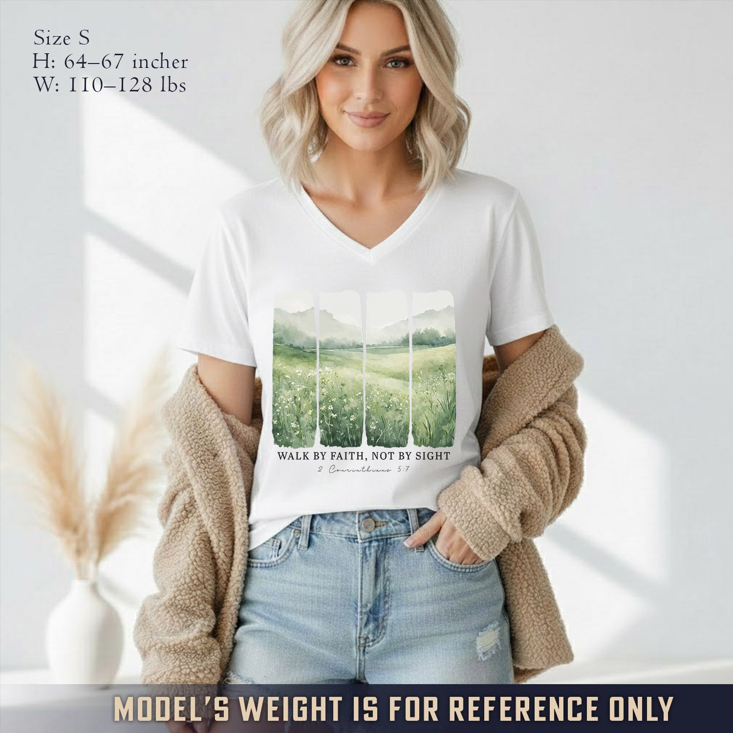 Serene Nature: Walk By Faith - V-Neck Christian Shirt