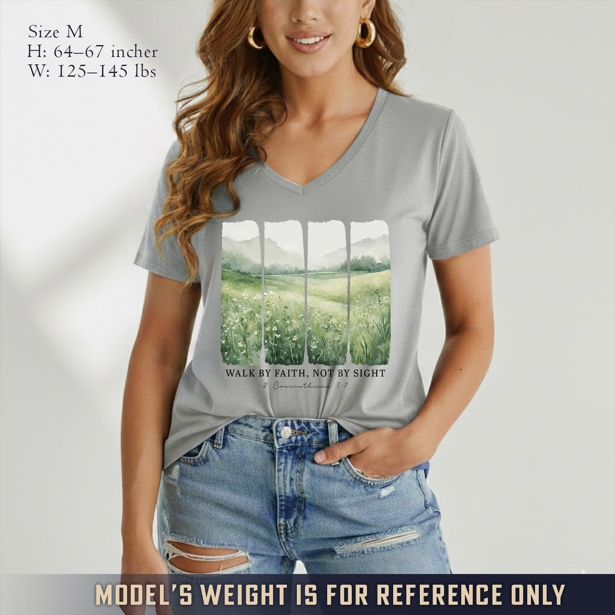 Serene Nature: Walk By Faith - V-Neck Christian Shirt