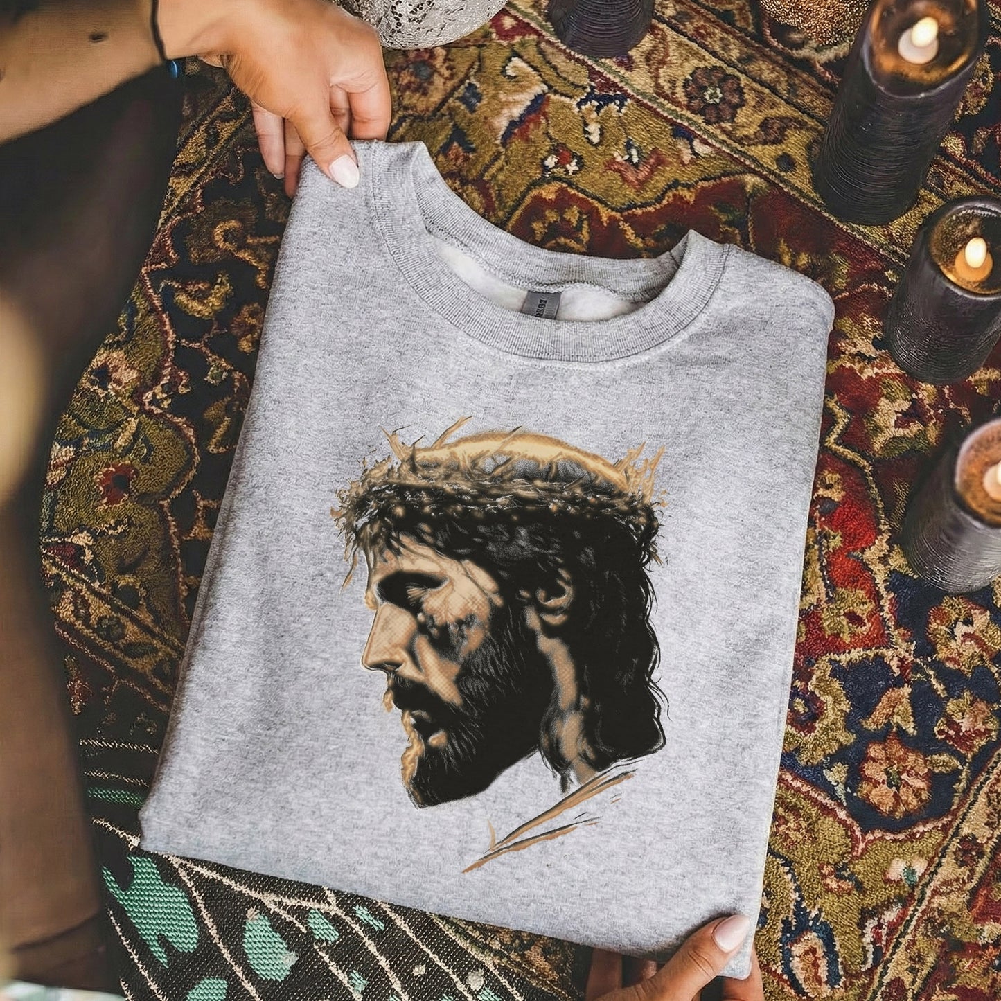Jesus Crown Of Thorns Portrait –  Faith Message  – Unisex Tshirt / Hoodie / Sweatshirt