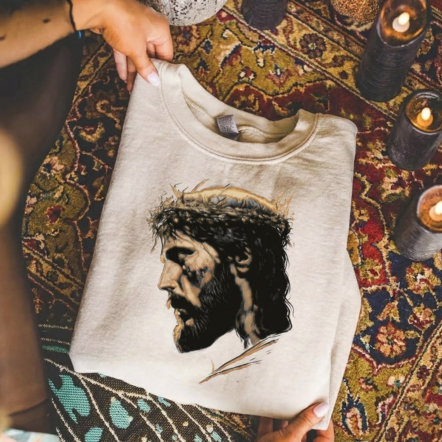 Jesus Crown Of Thorns Portrait –  Faith Message  – Unisex Tshirt / Hoodie / Sweatshirt