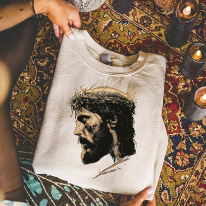 Jesus Crown Of Thorns Portrait –  Faith Message  – Unisex Tshirt / Hoodie / Sweatshirt
