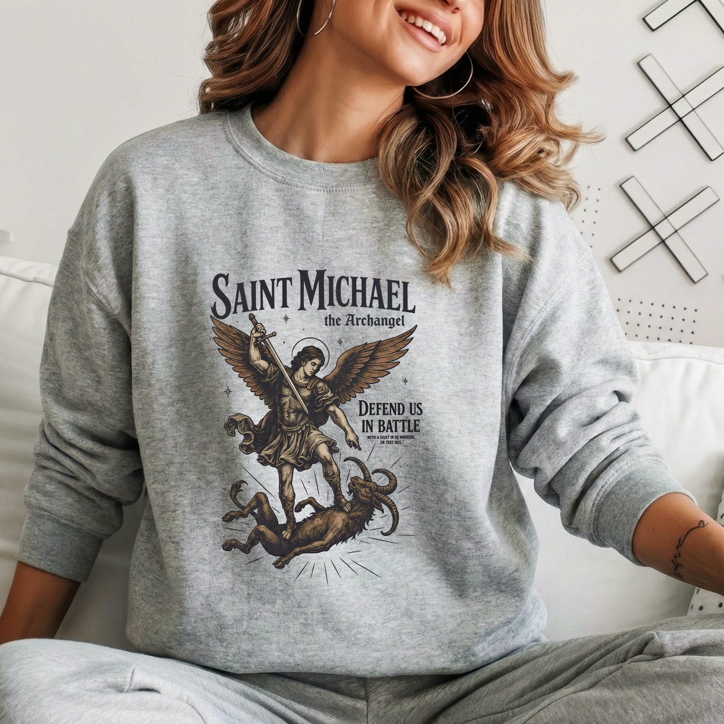Saint Michael The Archangel: Defend Us In Battle –  Faith Message  – Unisex Tshirt / Hoodie / Sweatshirt