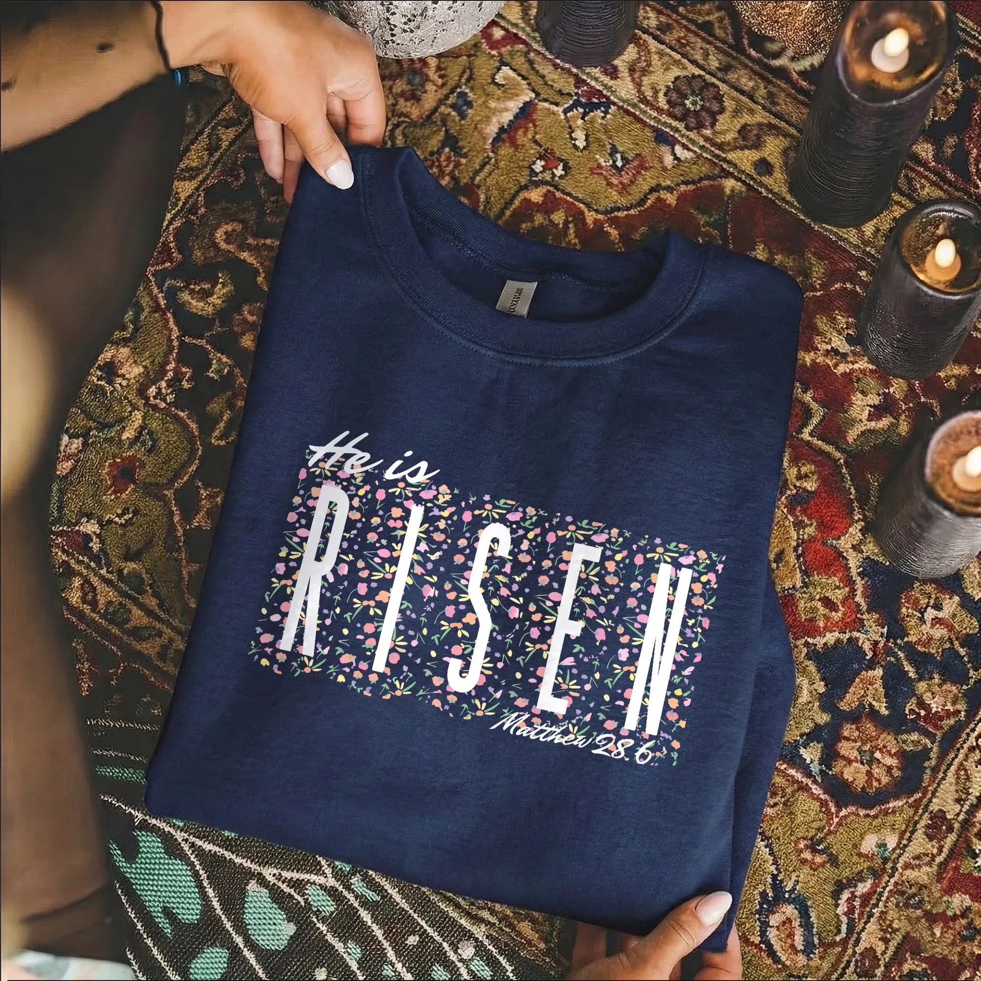 He Is Risen Floral Block Letters – He is Risen – Unisex Tshirt / Hoodie / Sweatshirt - Faith Guided Life