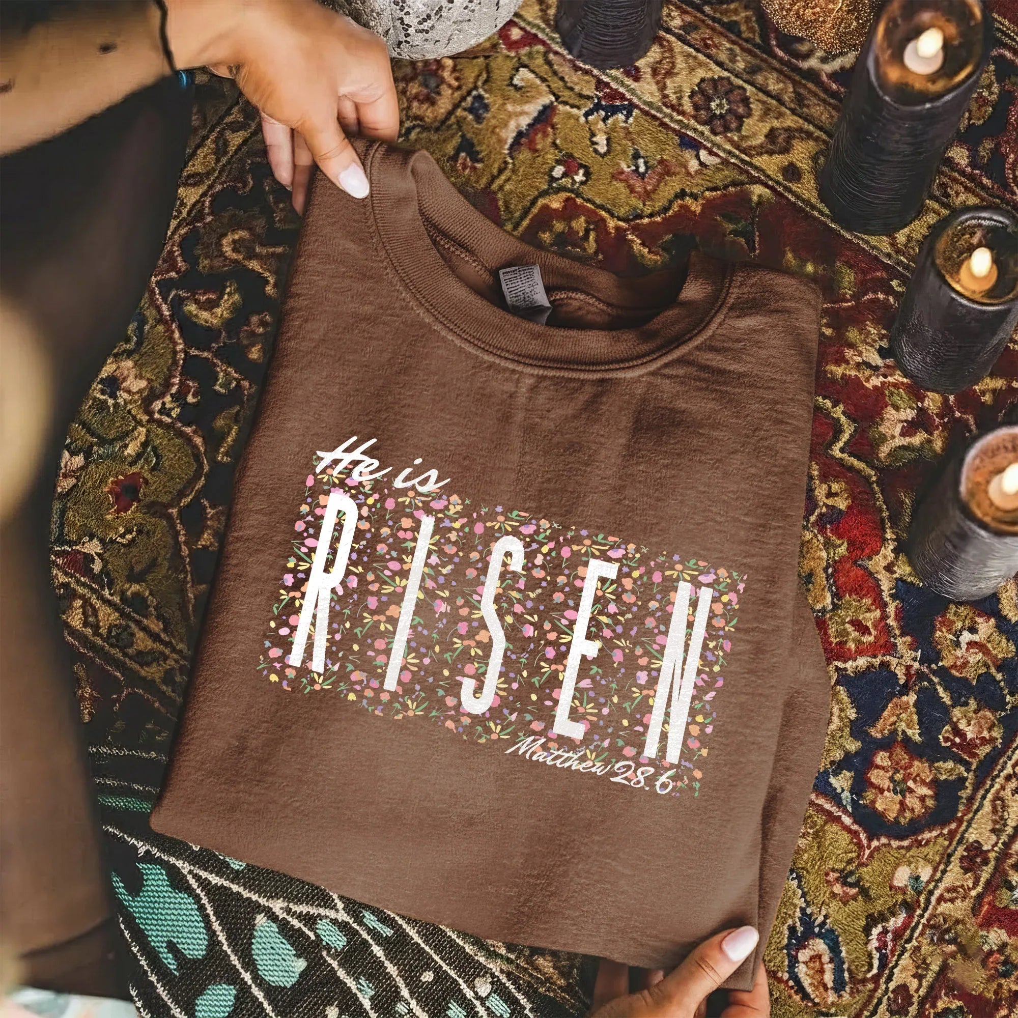 He Is Risen Floral Block Letters – He is Risen – Unisex Tshirt / Hoodie / Sweatshirt - Faith Guided Life