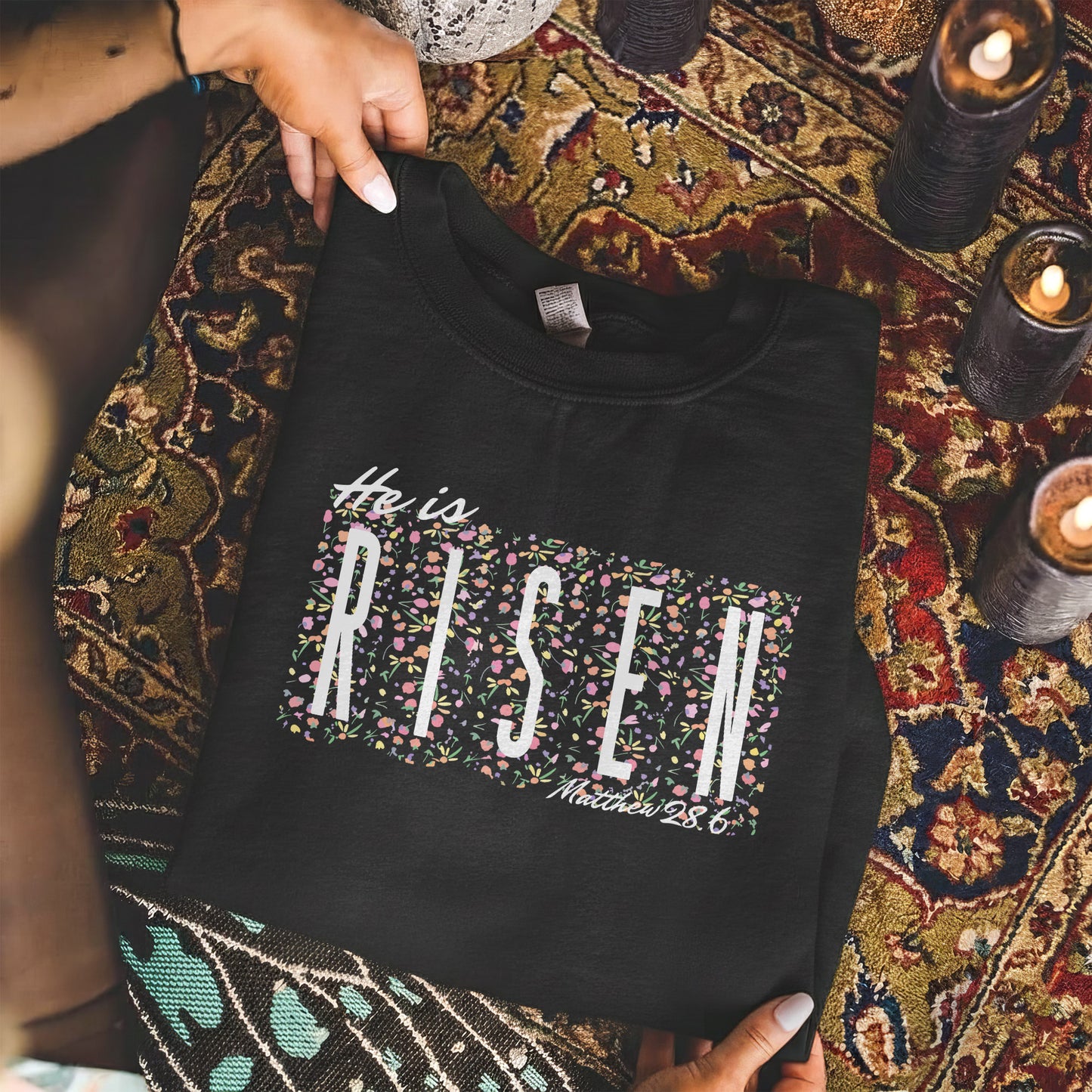 He Is Risen Floral Block Letters – He is Risen – Unisex Tshirt / Hoodie / Sweatshirt