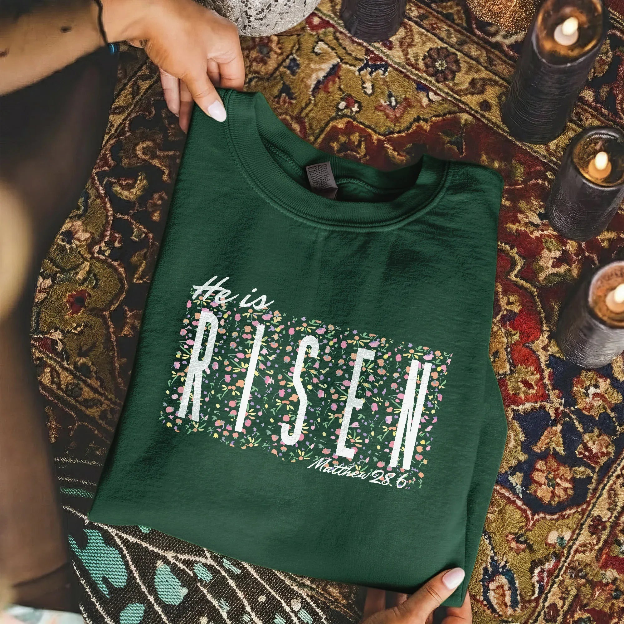 He Is Risen Floral Block Letters – He is Risen – Unisex Tshirt / Hoodie / Sweatshirt - Faith Guided Life