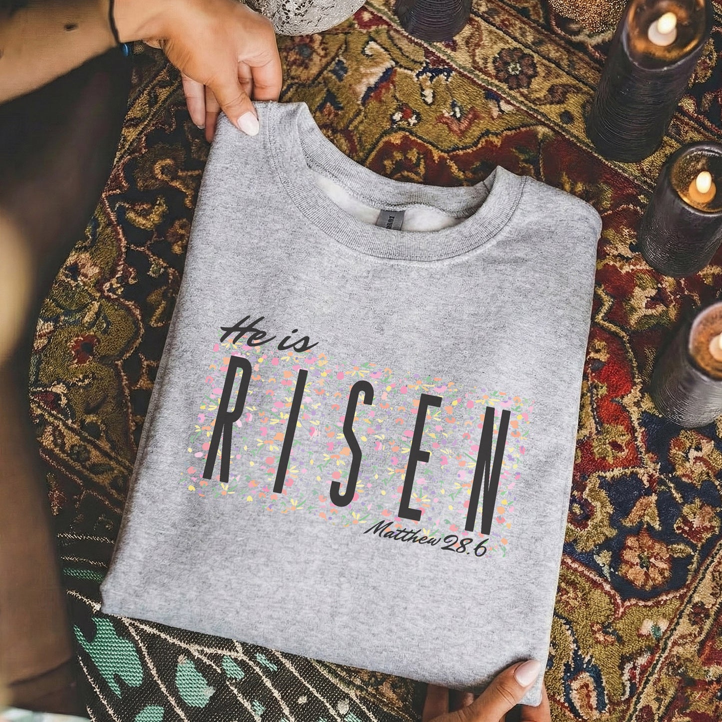 He Is Risen Floral Block Letters – He is Risen – Unisex Tshirt / Hoodie / Sweatshirt