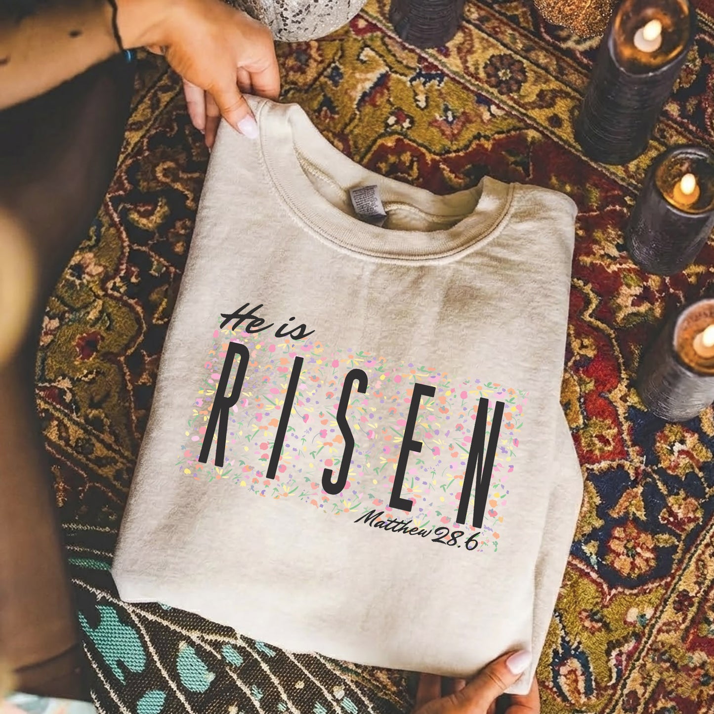 He Is Risen Floral Block Letters – He is Risen – Unisex Tshirt / Hoodie / Sweatshirt