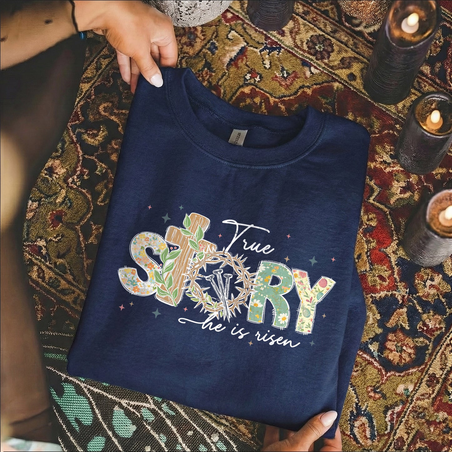 True Story Floral Letters – He is Risen – Unisex Tshirt / Hoodie / Sweatshirt