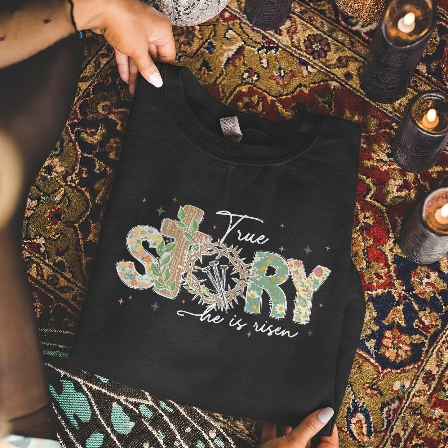 True Story Floral Letters – He is Risen – Unisex Tshirt / Hoodie / Sweatshirt