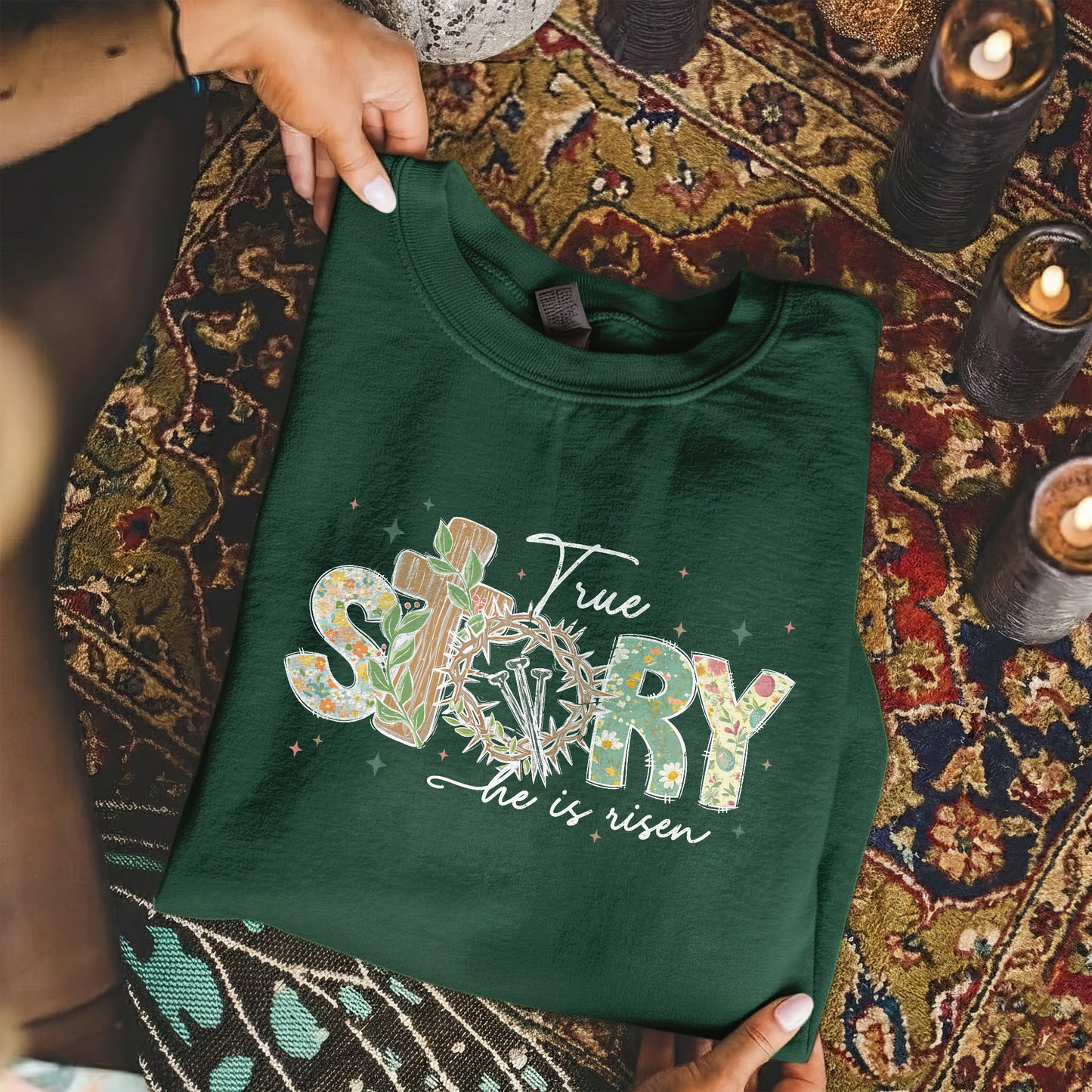 True Story Floral Letters – He is Risen – Unisex Tshirt / Hoodie / Sweatshirt