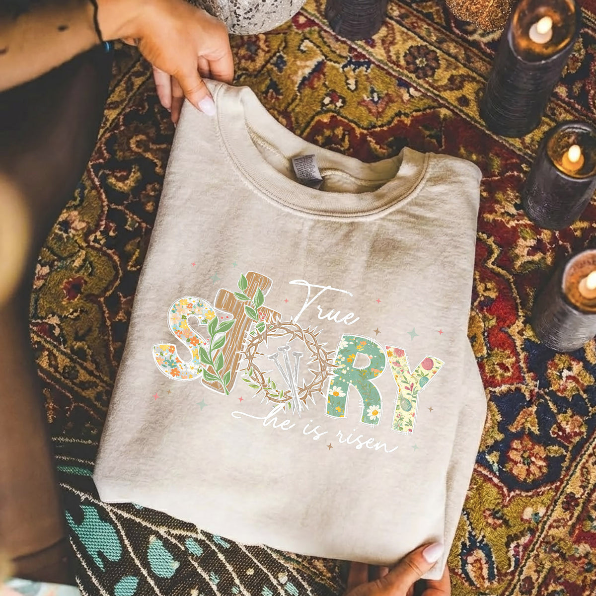 True Story Floral Letters – He is Risen – Unisex Tshirt / Hoodie / Sweatshirt