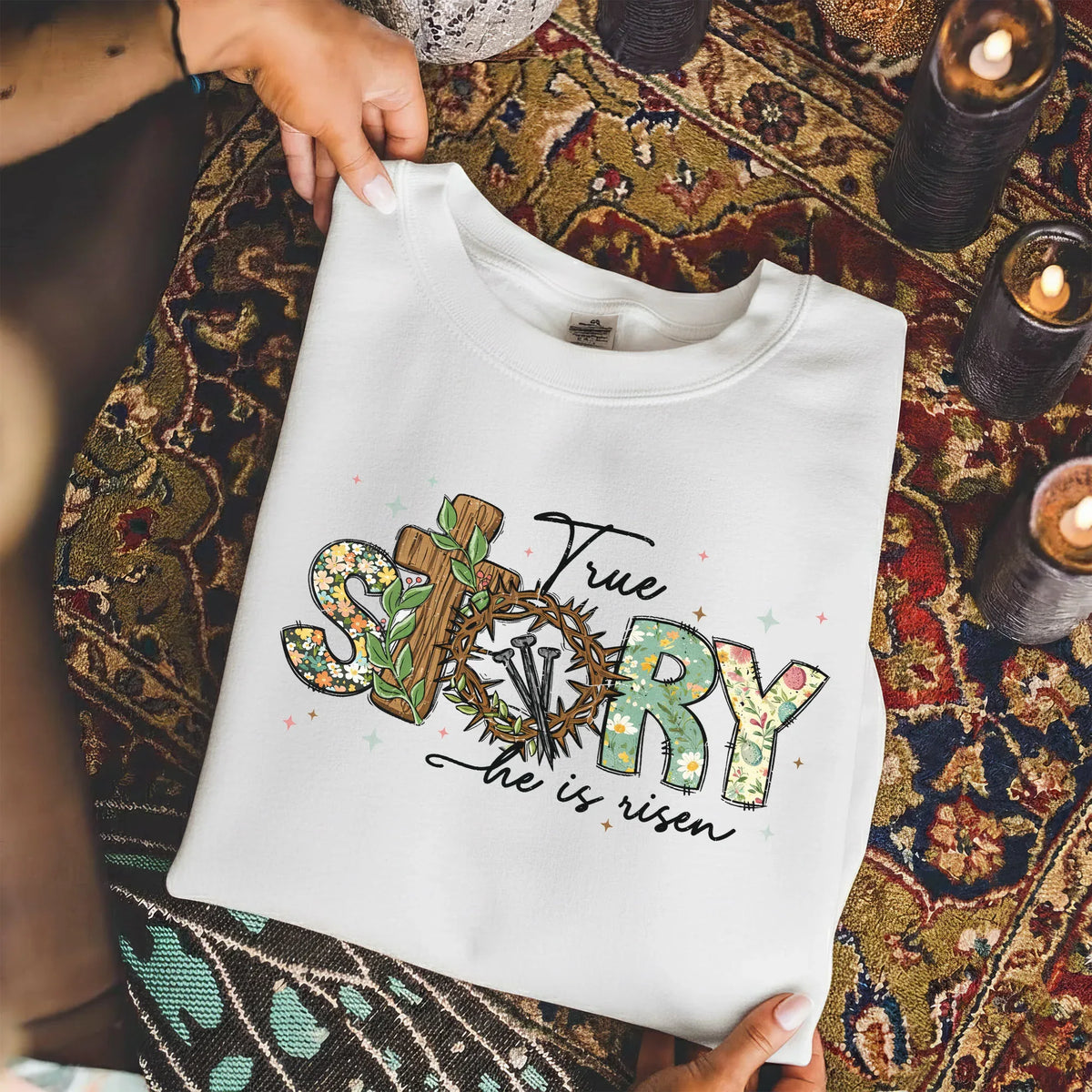 True Story Floral Letters – He is Risen – Unisex Tshirt / Hoodie / Sweatshirt - Faith Guided Life