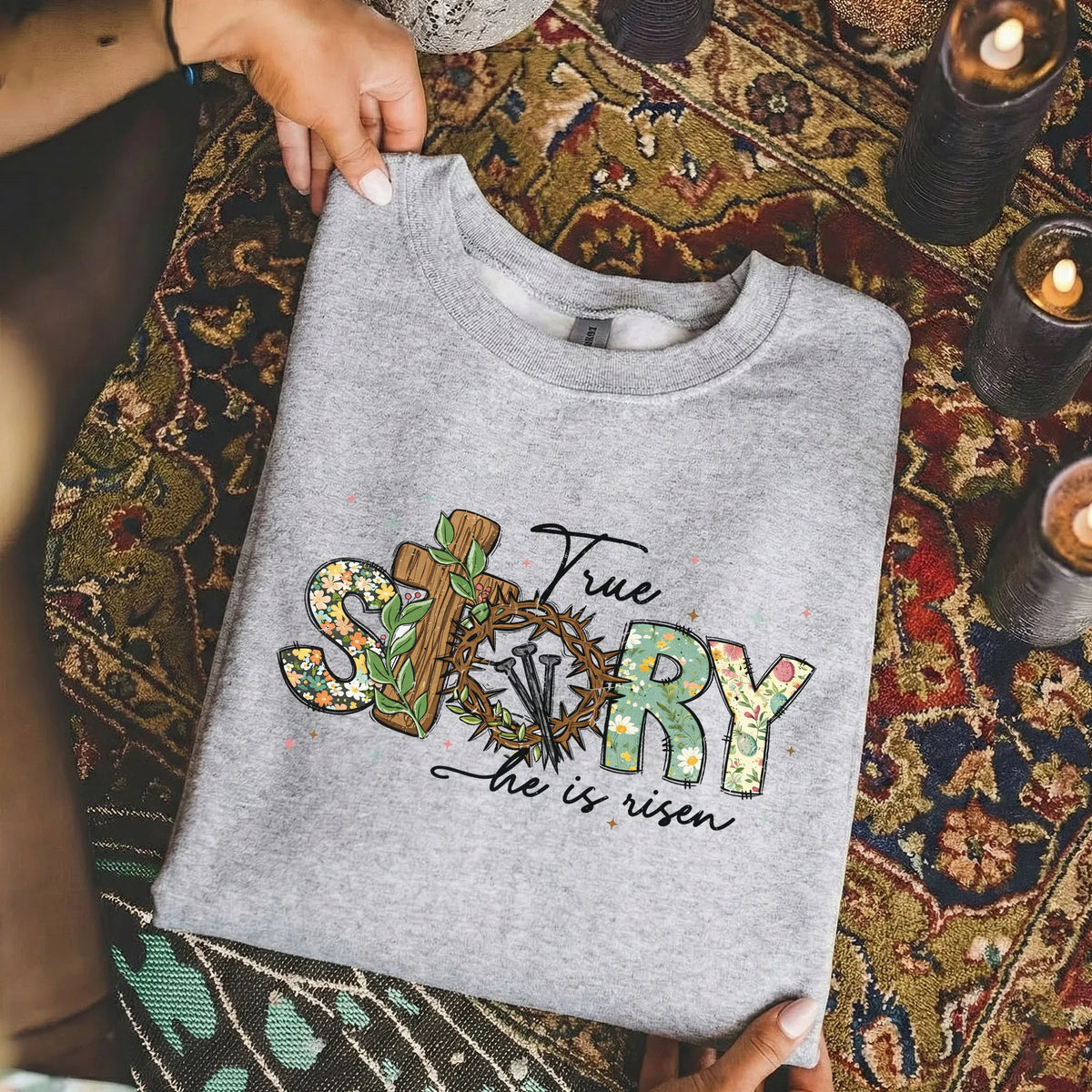 True Story Floral Letters – He is Risen – Unisex Tshirt / Hoodie / Sweatshirt - Faith Guided Life