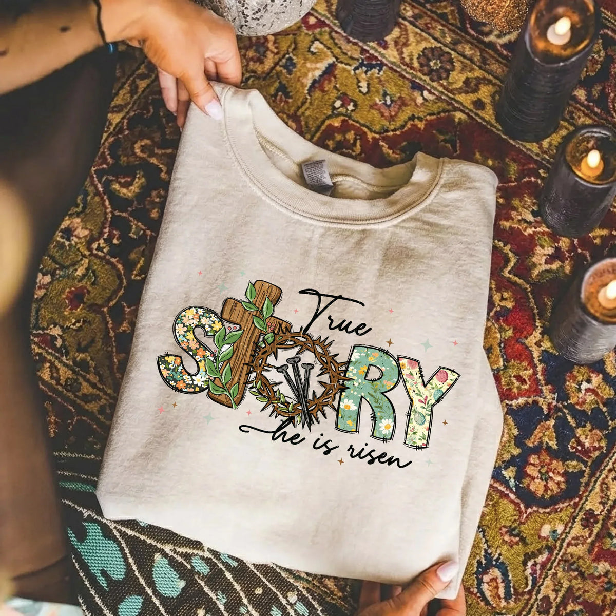 True Story Floral Letters – He is Risen – Unisex Tshirt / Hoodie / Sweatshirt - Faith Guided Life