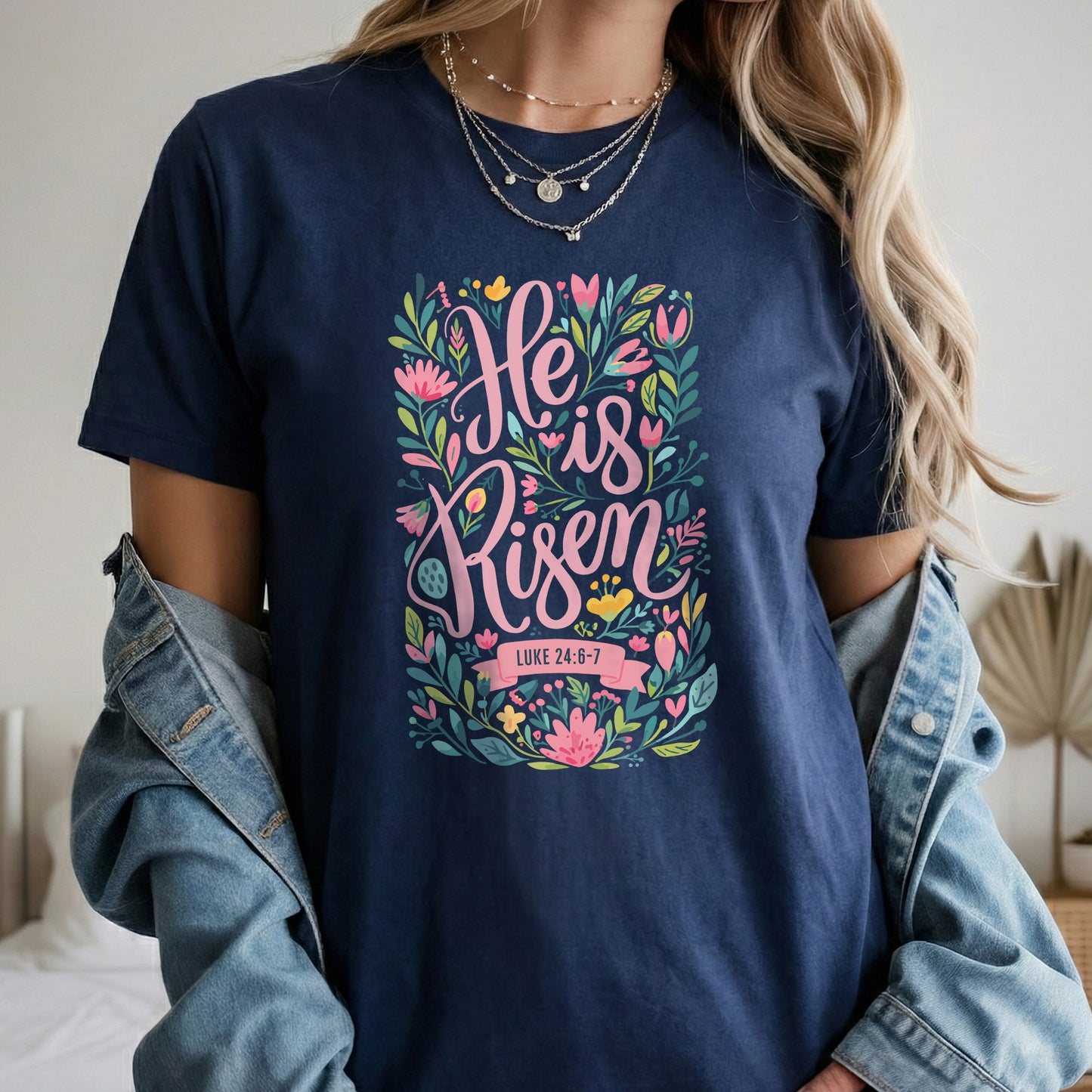 He Is Risen Luke 24:6-7 Floral Script – He is Risen – Unisex Tshirt / Hoodie / Sweatshirt