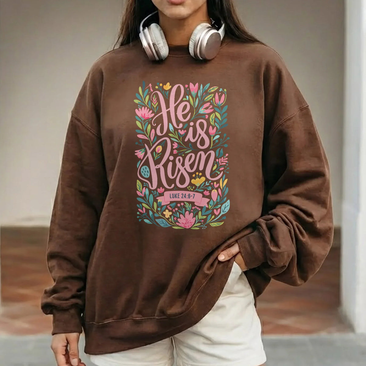 He Is Risen Luke 24:6-7 Floral Script – He is Risen – Unisex Tshirt / Hoodie / Sweatshirt - Faith Guided Life
