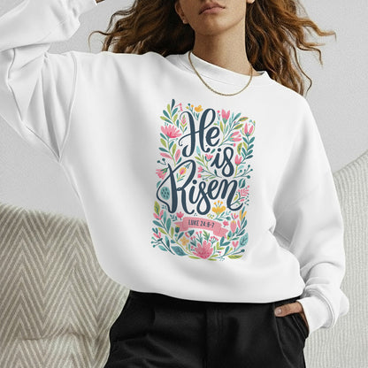 He Is Risen Luke 24:6-7 Floral Script – He is Risen – Unisex Tshirt / Hoodie / Sweatshirt