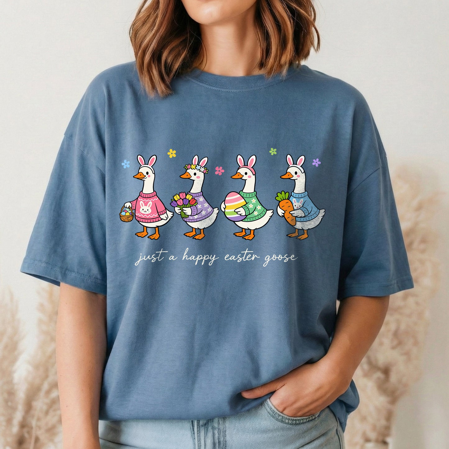 [COMFORT T-SHIRT] Just A Happy Easter Goose – He is Risen