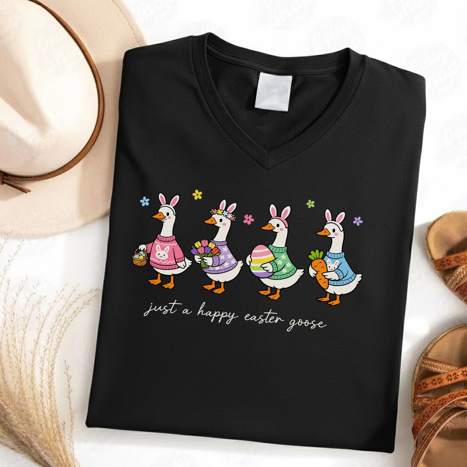 Just A Happy Easter Goose  - V-Neck Christian Shirt